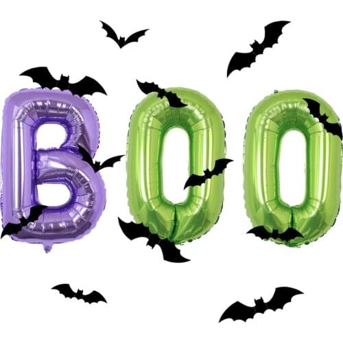 17Pcs/lot 32inch BOO Balloons Halloween Decoration Letter Balloon 3D Bat Foil Balloons Globos Door Window Halloween Party Decor
