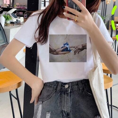2020 Summer Women T-shirt Paintings of cats Printed Tshirts Casual Tops Tee Harajuku 90s Vintage White tshirt Female Clothing