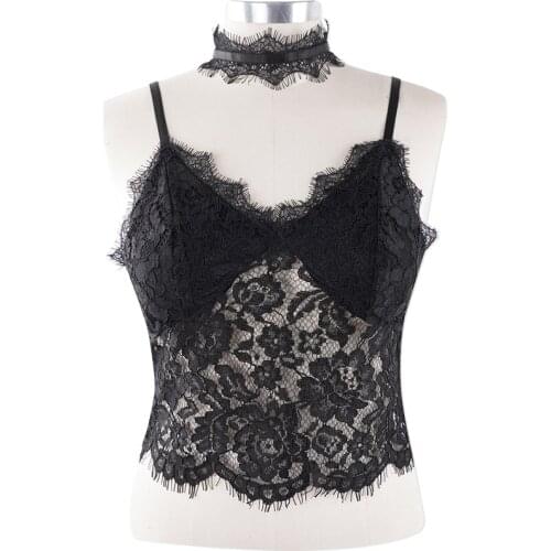 Neatie kiddie Women Sexy Lace Hollow Out V-neck Short Camis Zipper Halter Backless Sleeveless Strap Summer T-shirt Tops