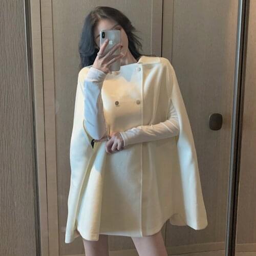 2021 Winter Korean Casual Shawl Cape Poncho Femme Hiver Korean Sleeveless Women Cloak Loose Woolen Coat Outerwear Clothing