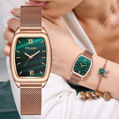 Zegarek Damski Fashion Rose Gold Women Watches Tonneau Stainless Steel Ladies Dress Watch Quartz Watch Relogio Feminino Clock