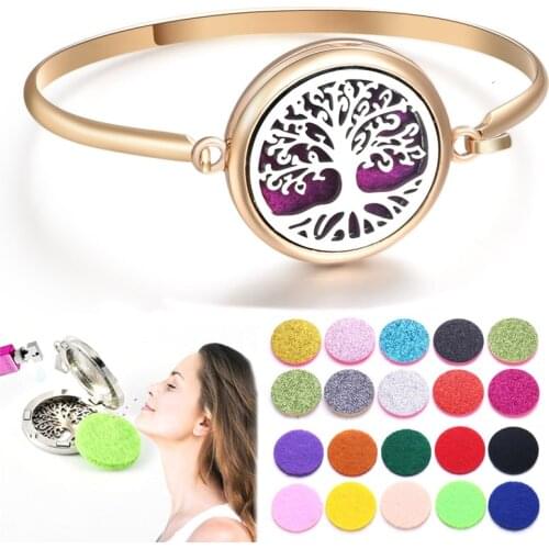 Gold Perfume Bracelet Essential Oil Diffuser Aromatherapy Locket Bracelet Tree of Life 316L Stainless Steel Diffuser Bracelet