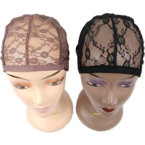 10PCS Black Brown Lace Wig Caps For Making Wigs Adjustable Dome Cap For Wig Hairnets Stretch Weaving Cap With Rose Flower