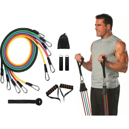 11PC Home Crossfit Workout Exercise Tube Pull Rope Elastic Resistance Fitness Bands Practical Training Rubber Tensile Expander
