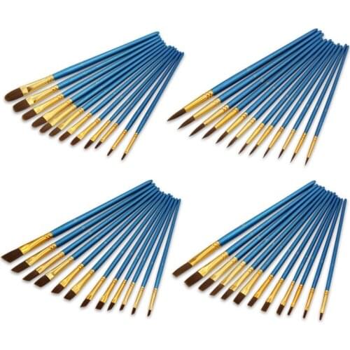 12Pcs Watercolor Gouache Paint Brushes Different Shape Round Pointed Tip Nylon Hair Painting Brush Set Paint Art Supplies 03187