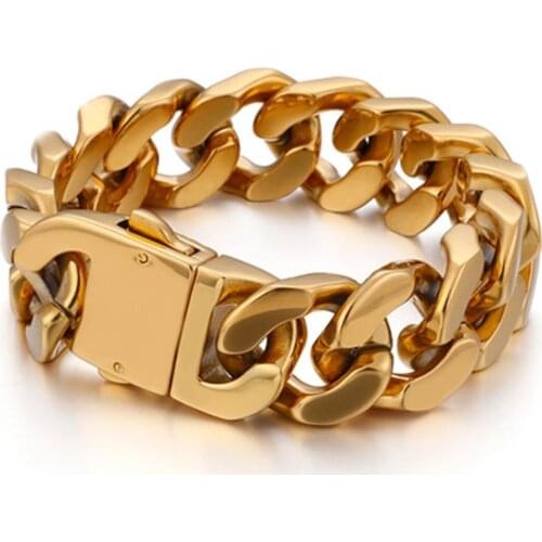 20mm New Arrive 316L Stainless Steel Gold Tone Cuban Curb Chain Link Bracelet Bangle For Men Man 8.46" High Quality Wholesale