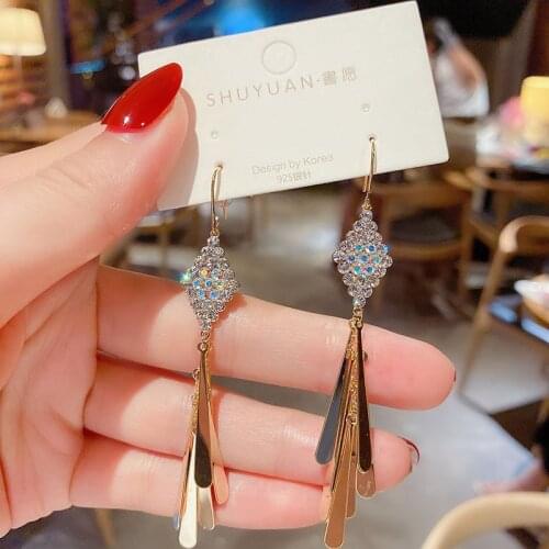 2021 Elegant Female Square Zircon Drop Earrings Charm Bride Wedding Earrings For Women Fashion Silver Color Tassel Long Earrings