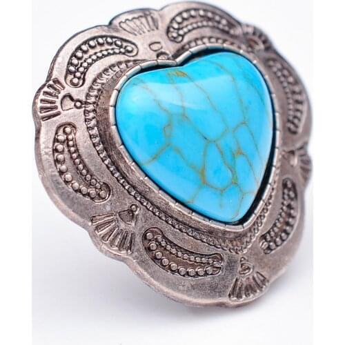 30mm Antique Silver Southeast Floral Engraved Love Heart Turquoise Leathercraft Concho For Horse Saddle Tack Decor Screwback