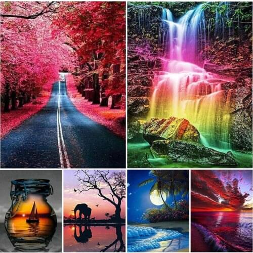 5D DIY Diamond Painting Full Square Landscape Diamond Mosaic Picture Of Rhinestones Home Decor Diamond Embroidery Seaside Sunset