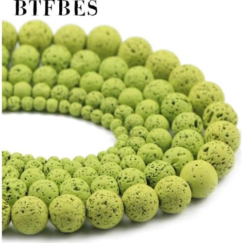BTFBES Olive Green Lava Natural Stone beads Rubber Volcanic rock 4/6/8/10/12MM Round Loose beads for jewelry making DIY Bracelet