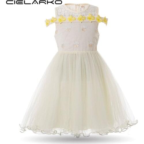 Cielarko Girls Dress Flower Off Shoulder Kids Dresses Princess Tulle Fashion Frocks 2018 Baby Clothing Girl Outfit for 2-8 Years