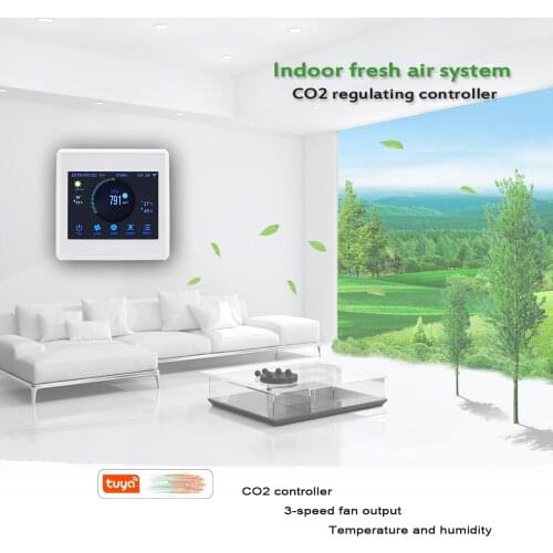 Co2 detector Tuya App Wifi fan valve regulator air quality monitor,Color touch menu control,RS485 Optional