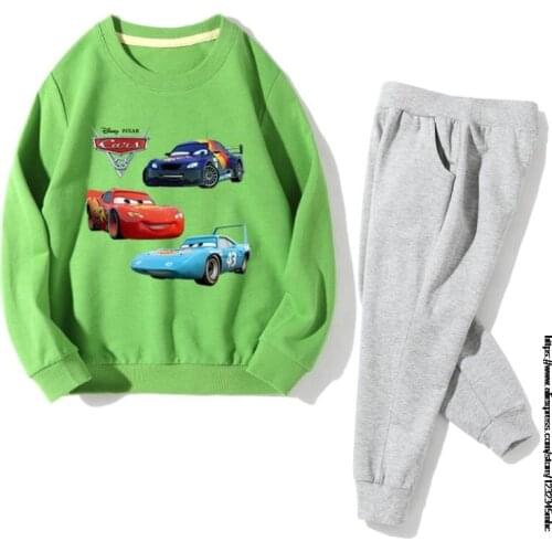 Disney Tracksuit Boys 2 Piece Set Print Hoodies+pants Sportwear Girls Sports Suit Hooded Sweatshirt Set 95 Cars Clothes