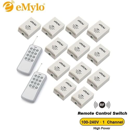 EMylo AC 100-240V 2500W RF 433mhz Wireless Smart Remote Control Light Switch Grey&White Transmitter 12X 1 Channel Relay Receiver