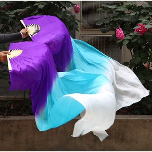 1pair=2pcs New Gradient color Belly Dance Fans Veils for Women Girls long stage Fans Veil for Show Dancers free shipping