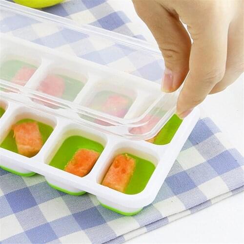 Square Shape Ice Cube Mold The Ice Cubes Tray Mold With Lid With 14 Ice Cubes Can Be Flexibly Stacked Bar Accessories Silicone