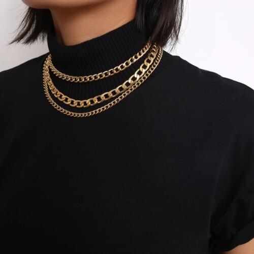 Hip Hop Jewelry Mix Thick Thin Chains Necklaces for Women Geometry Retro Multi-layer Chains Tassel Necklace Jewelry Collares
