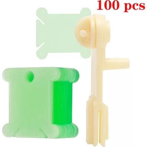 KAOBUY 100Pcs Green Plastic Floss Bobbins With Bobbin Winder, Floss Bobbins Set For DIY Embroidery Floss Cross Stitch Threads