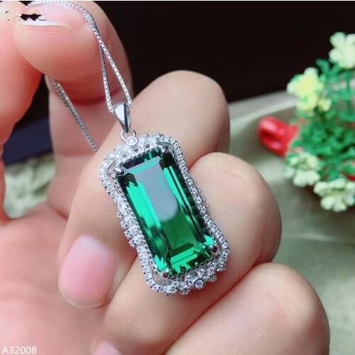 KJJEAXCMY Jewelry 925 sterling silver natural green crystal gemstone girl necklace + pendant rectangular new micro-inlay support