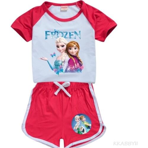 Frozen Children Clothes Set T-shirt Kids Clothing Summer Pajamas Casual Cartoon Cotton Boys Home Shorts Tops Panties