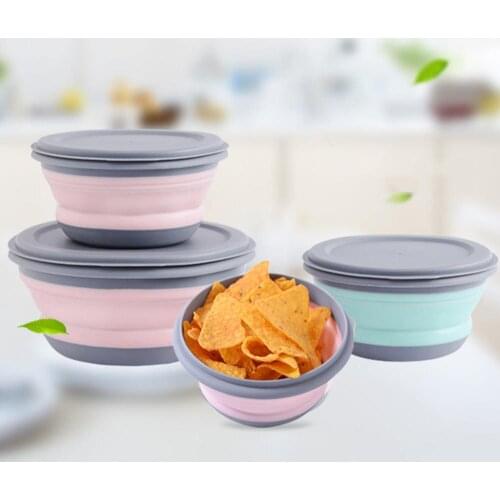 3pcs Silicone foldable Bowl Outdoor Travel Picnic Camping LunchBox Portable Compression Bowl Food Container Creative Dinnerware