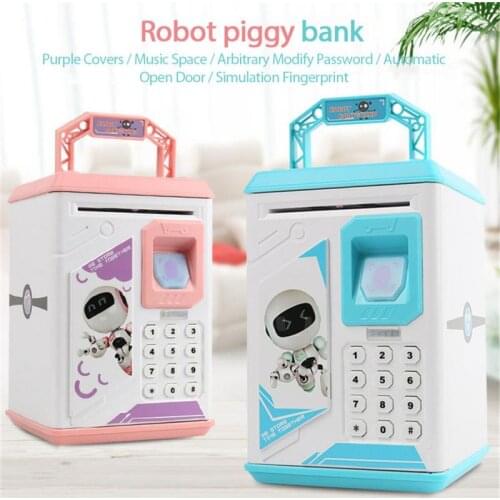 Piggy Bank Electronic Fingerprint Sensor ATM Password Money Cash Coins Saving Safe Auto Scroll Music Story Gift For Kids