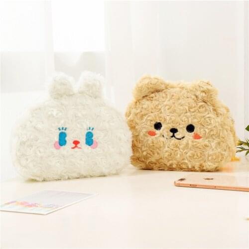 Korea Rabbit Cosmetic Bag Coin Purse Cute Bear Storage Pouch Girls Flannel Makeup Holder Toiletry Pouch