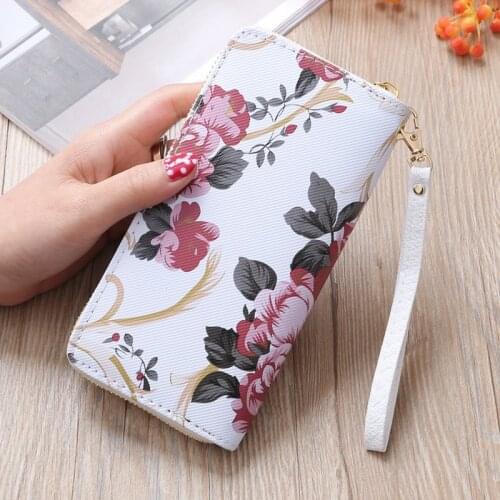 Rose Flower Double Zipper Wallet Billfold Change Purse Women Phone Case Coin Pocket Credit Bank ID Card Holders Handbag XB246