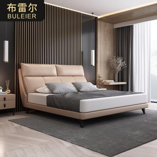 Italian minimalist storage leather bed modern simple Nordic Light luxury double bed master bedroom 1.8m soft bag wedding bed