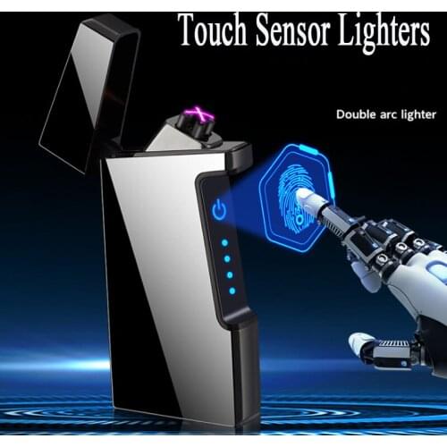 Cool Windproof USB Electric Lighter Rechargeable Flameless Double Arc Touch Sensor Lighter Gifts For Men Dropship Suppliers