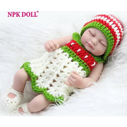NPK Doll 10 inch Small Reborn Baby Dolls Full Vinyl Sleeping Girl Doll With Handmade Crochet Clothes