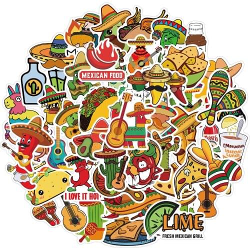 Mexican style food doodles cute aesthetic stickers suitcase notebook hand account diary school stationery