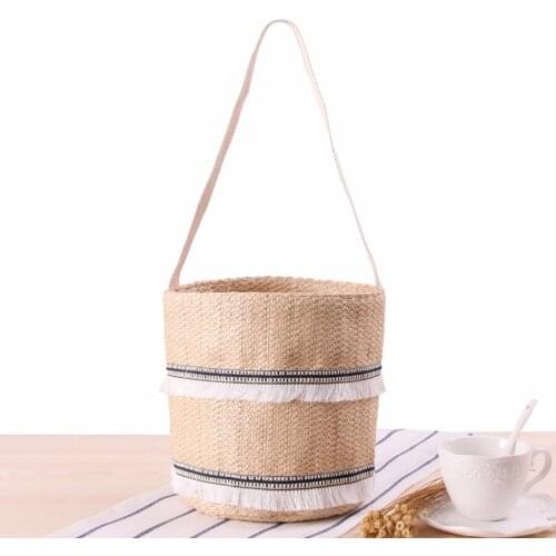 Sweet Ladies Tassel Weave Handbags Women Casual Drawstring Small Bucket Bag Creative Personality Shoulder Bag