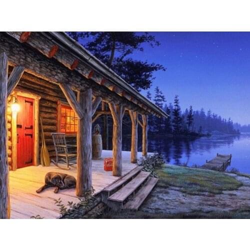 Woods Chalet Needlework,Embroidery,Lakefront Scenic DIY 14CT Unprinted Cross stitch kits,Arts Pattern Cross-Stitching Decor