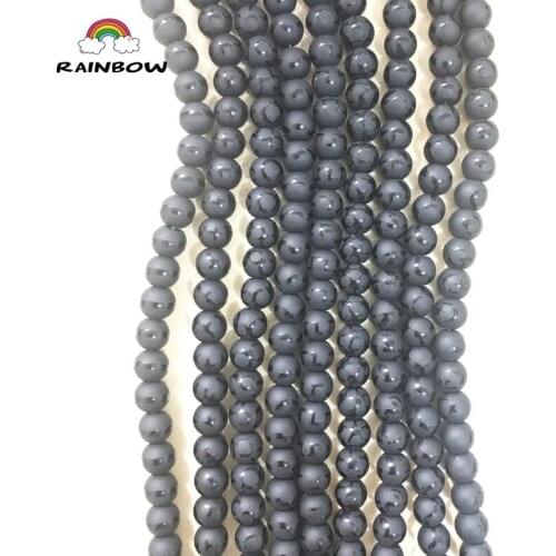Natural Black Scripture Pattern Hematite Beads Round Loose Stone Beads For Jewelry Making DIY 8mm