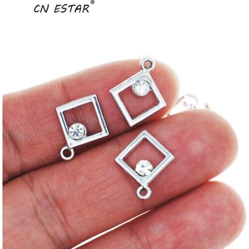 20pcs/lot New Arrival Silver Color Square Shape With Rhinestone Charms Fashion Women Jewelry Earring Bracelet Making Accessories