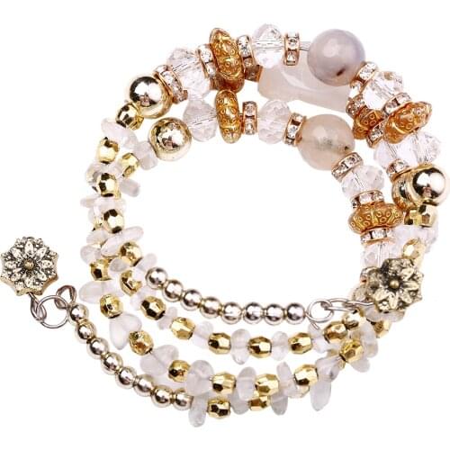Wholesale High Quality White/Brown/blue Crystal Bracelet & Bangle 2017 Womens multi layers Elastic Bangle Jewelry Gifts pulseira