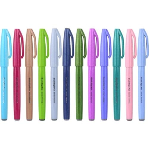 Pentel Brush Sign Pens Fude Touch Pen Flexible Tip 24 Colors Available SES15C Pastel Colour Art Supplies