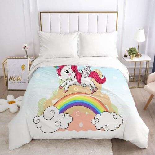 Unicorn Cartoon Duvet Cover with Zipper Comforter/Quilt/Blanket Case 180x210 260x220 3D Bedding For Kids Child Baby Girls Boys
