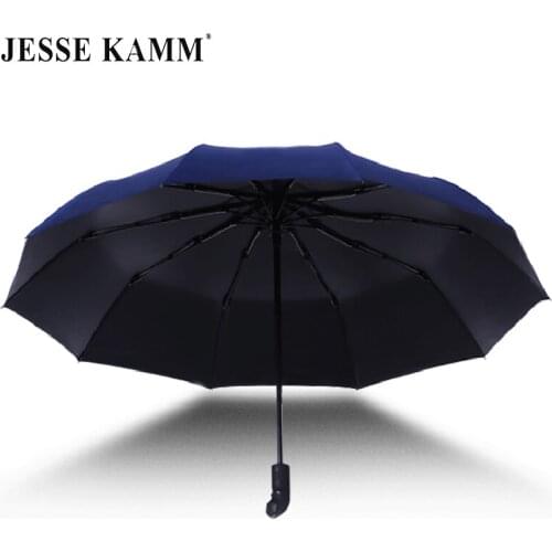 JESSE KAMM Fully Automatic Black Coating Umbrella Rain Women Men Windproof 10 Fiberglass Ribs Umbrella Resistant Folding Parasol