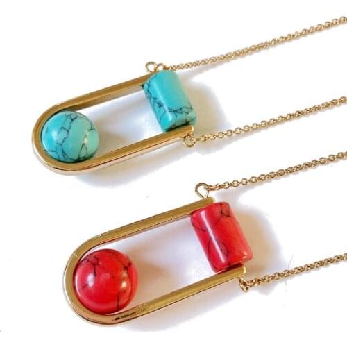 Simple Marble Stones Long Pendant Necklace Long Jewelry For Women