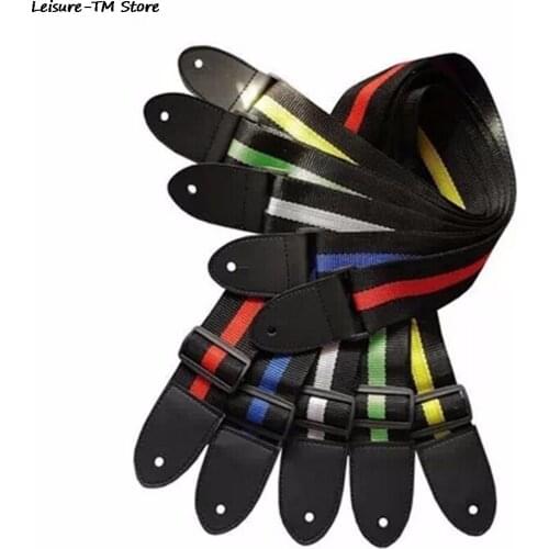 130cm Adjustable Durable Nylon Guitar Strap Electric Acoustic Bass Guitar Strap Ukulele Belt With PU Leather Ends