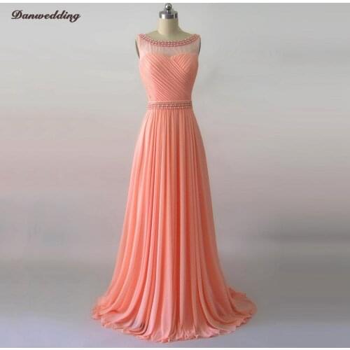 Junoesque Chiffon Evening Dress A-Line Scalloped-Neck Hand Made Beading Prom Dress Floor Length Party Evening Gowns Real Photo