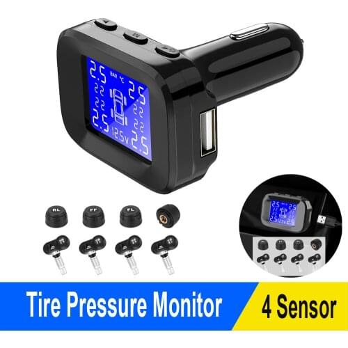 Car TPMS Cigarette Lighter USB Port Tire Pressure Monitoring System Digital Display Tyre Sensor Auto Security Alarm Systems
