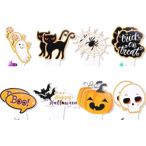 T84E 16Pcs Cake Toppers Halloween Cupcake Toppers Cake Insert Cards for Party Decor