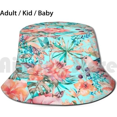 Tropical Jungle Flowers And Birds In Soft Pastels Sun Hat Foldable UV Protection Pastel Hummingbird Bird Sumptuous
