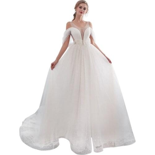 Tulle with Lace Scoop Neck Floor Length Transparent Off The Shoulder with Sash Beading Feathers Party Dress robe de soiree Gown