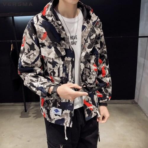 VERSMA 2019 Korean Harajuku Camouflage Printed Men Jackets Coats Hip Hop Streetwear Oversized Men Jacket Outerwear Dropshipping