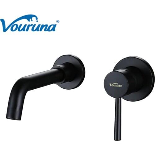 VOURUNA Matte Black Basin Faucet Wall Mounted Bathroom Tap Vessel Sink Wall Spout & Mixer Combination