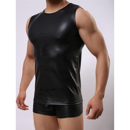 High quality brand mens solid vest mens sexy male vest Mens lingerie Inferior smooth imitation leather tank tops underwaist